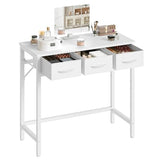 YATINEY Makeup Vanity Desk with Mirror and Lights, Vanity Table with 3 Fabric Drawers Storage Desk for Bedroom, Make Up Dressing Table with Folding Mirror, for Small Spaces, White YATINEY