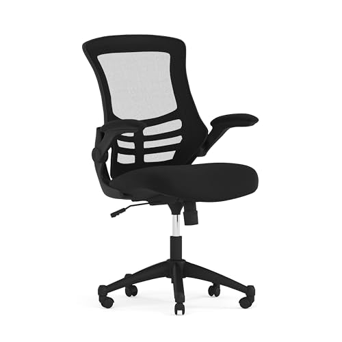 Flash Furniture Kelista Mid-Back Swivel Office Chair with Adjustable Seat Height, Ergonomic Mesh Desk Chair with Flip-Up Armrests, Black Flash Furniture