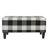 HomePop Large Upholstered Rectangular Storage Ottoman Bench with Hinged Lid, Black Buffalo Plaid HomePop