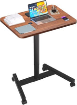 MPETAPT 28-Inch Mobile Standing Desk, Adjustable Computer Desk, Portable Standing Desk with Lockable Wheels, Rolling Table for Home Office Classroom Hospital (Walnut) MPETAPT