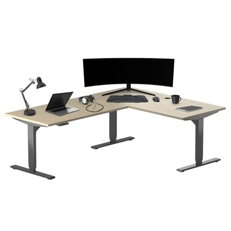 Progressive Desk L Shaped Height Adjustable Standing Desk 78" x 48" - Corner Computer Desk - Electric Stand Up Rising Workstation - Black Frame/Bright Beech Top PROGRESSIVE AUTOMATIONS
