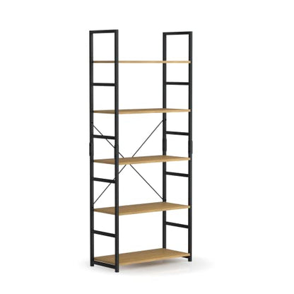 NUMENN 5-Tier Modern Bookshelf - Stylish Storage Organizer for Home & Office in Natural Finish - WoodArtSupply