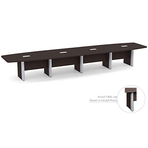 Thaweesuk Shop Espresso 18ft Modern Boat Shaped Conference Table Room Wood Hide Wires Inside Elliptical Metal Legs Desk Grommets Racetrack Silver Power Data Modules Office Boardroom Furniture Business Generic