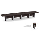 Thaweesuk Shop Espresso 18ft Modern Boat Shaped Conference Table Room Wood Hide Wires Inside Elliptical Metal Legs Desk Grommets Racetrack Silver Power Data Modules Office Boardroom Furniture Business Generic