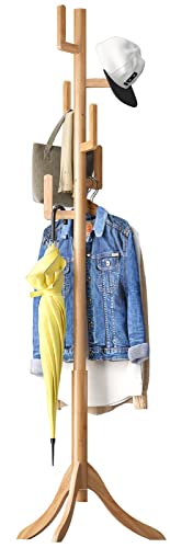 Vriccc Coat Rack Freestanding, Bamboo Cactus Coat Tree, Adjustable Height Wooden Coat Stand with 6 Hooks, kids coat rack, Used In The Bedroom Living Room, Office To Hang Clothes, Hats, Bags Vriccc