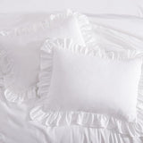 AMBERSPACE Queen Comforter Set White, Ruffle Shabby Chic Bedding Set Farmhouse 7 Pieces, All Season Fluffy Bed in a Bag with Sheets, Pillowcases & Shams AMBERSPACE