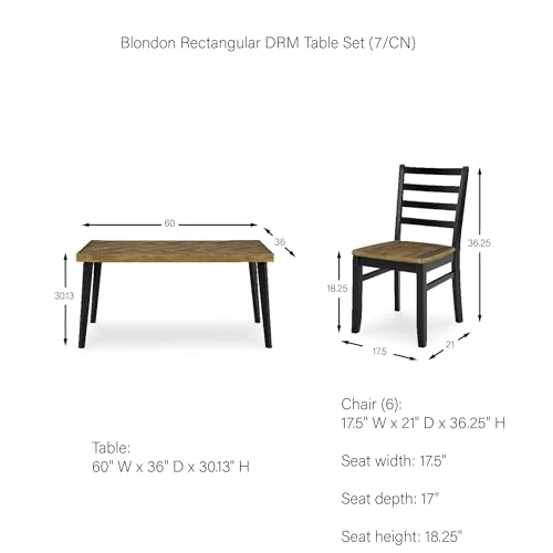 Signature Design by Ashley Blondon Rectangular Dining Room Table Set with 6 Chairs, Chevron Pattern, Tapered Legs, Seats 6, Wood, 60" Long, Brown & Black Signature Design by Ashley