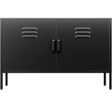 SISESOL Black Metal Storage Cabinet with Doors and Shelves,2 Door Wide Metal Locker Accent Storage Cabinet with Leg & Vent Hole,Wide TV Cabinets,Low Side Cupboard for Home,Office,Dining/Living Room SISESOL
