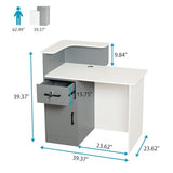 HPLWYM L Shaped Reception Desk with Lockable Drawer, Small Front Desk, Office Reception Room Table, Checkout Retail Counter for Office Lobby Cafe Salon (White+Grey, 39.4"(L) x23.6(W) x39.4(H)) HPLWYM