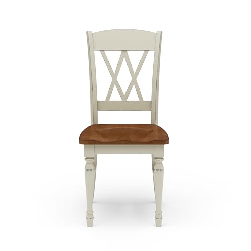 Home Styles Monarch Double X-back White and Oak Dining Chairs, with Solid Hardwood Construction, Turned Legs, and Distressed Oak Finish, Set of Two - WoodArtSupply