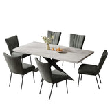ZckyCine 6-Piece Extendable Dining Table Set, Modern 51''–67'' Grey Wood Table with 6 Black Fabric Chairs, Dining Room Table and Chairs for 6, Ideal for Kitchen or Dining Room ZckyCine
