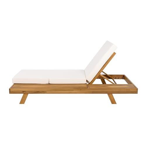 Christopher Knight Home Kayes Acacia Wood Chaise Lounge Chair Outdoor Set of 2, Poolside Sun Lounger Recliner, Patio Outdoor Chaise Lounge with 4'' Triple Folds Cushion, Teak+Cream