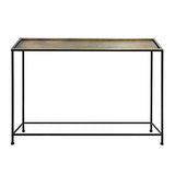 The Urban Port Aurelia 48-Inch Console Sofa Table, Artisanal Hammered Antique Bronze Tray Top, Industrial Black Iron Frame The Urban Port