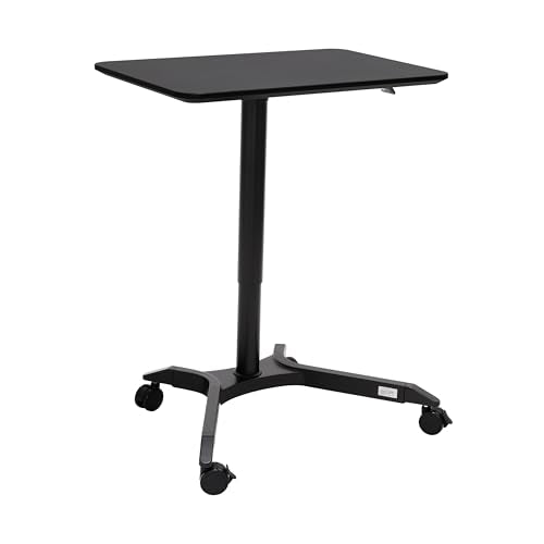Seville Classics Airlift Height Adjustable Pneumatic Laptop Sit Stand Desk Mobile Rolling Cart, Computer Workstation for Home Office, Classroom, Black, 28" Premium Desktop (New Model) Seville Classics
