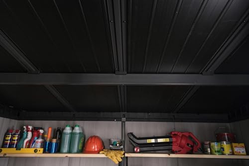 Keter Artisan 11x7 Modern Resin Outdoor Storage Shed Kit-Perfect to Store Patio Furniture, Garden Tools Bike Accessories, Beach Chairs and Lawn Mower, Grey & Black Keter