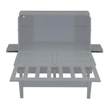 Ball & Cast Murphy Bed Chest Queen Size,Cabinet Hideaway Bed with USB Port and Removable Shelves on Each Side,Wood Wall can be Folded,Platform Bedframe for Kids Bedroom,Student Dorms,Gray Ball & Cast