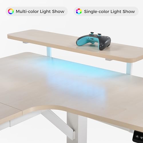 EUREKA ERGONOMIC Gaming Standing Desk with Keyboard Tray,74" U Shaped Studio Desk for Recording&Live,Electric Height Adjustable Desk w LED Convertible Shelves,Maple EUREKA ERGONOMIC