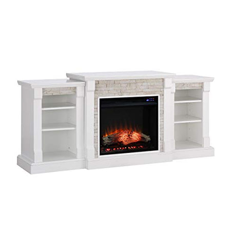 SEI Furniture Gallatin Faux Stone Electric Fireplace with Bookcases, New White SEI Furniture
