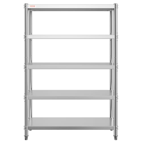 VEVOR Stainless Steel Shelving 48x18.5 Inch 5 Tier Adjustable Shelf Storage Unit Stainless Steel Heavy Duty Shelving for Kitchen Commercial Office Garage Storage 330lb Per Shelf VEVOR