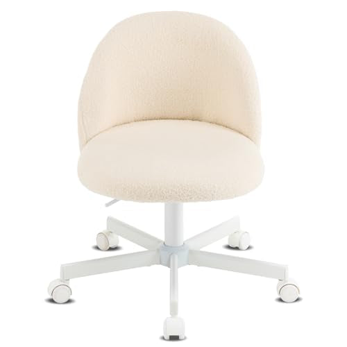 VINGLI Candy Chair Armless Cute Desk Chair,Comfy Small Office Chair with Wheels,Vanity Chair Lumbar Support,Teddy Adjustable Rolling Swivel Computer Task Chair for Home Office,Bedroom,Creamy Beige VINGLI