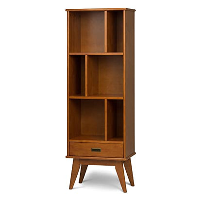 SIMPLIHOME Draper SOLID HARDWOOD 22 Inch Mid Century Modern Bookcase and Storage Unit in Teak Brown, For the Living Room, Study Room and Office - WoodArtSupply