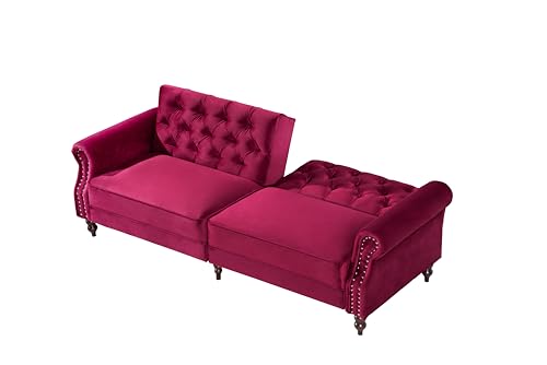 Legend Vansen 87.8 inchs Convertible Velvet Bed Sleeper Futon Sofas, Wine Red Legend Vansen