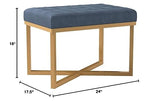 Homepop Home Decor | Upholstered Tufted Velvet Ottoman Bench | Ottoman Bench for Living Room & Bedroom, Blue, 24 x 16 x 17-1/2 inches high HomePop