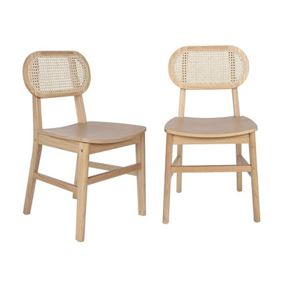 Flash Furniture Jacob Set of 2 Commercial Cane Rattan Dining and Event Chairs with Solid Wood Frame and Seat, Natural - WoodArtSupply