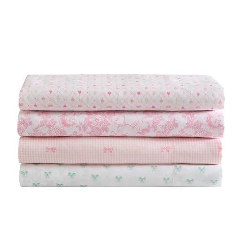 Laura Ashley Kids - Queen Sheet Set, Soft & Wrinkle-Resistant Toddler Bedding Set, Deep Pockets, Girl Bed Sheets with Matching Fitted Sheet & Pillowcases (Tiny Bows Pink) Laura Ashley