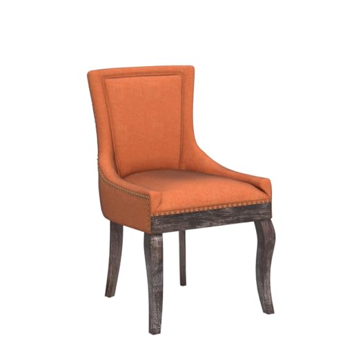 Aoowow Fabric Farmhouse Upholstered Side Chairs Set of 2, Vintage Solid Wood Kitchen Dining Room Chairs with Nailheads Solid Wood Legs (Orange) - WoodArtSupply