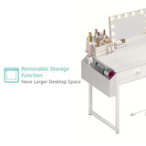 KAI-ROAD White Makeup Vanity Desk with Chair no Mirror, Small Vanity Table with Fabric Drawers, Power Outlet & Stool Without Mirror, Modern Make Up Desk Set for Bedroom KAI-ROAD
