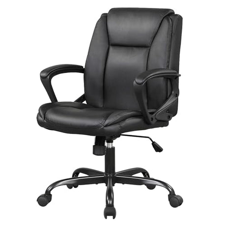 PayLessHere PU Leather Task Chair Home Office Chair Ergonomic Desk Chair with Lumbar Support and Armrests Adjustable Features with Mid Back Swivel Executive Computer Chair (Black) PayLessHere