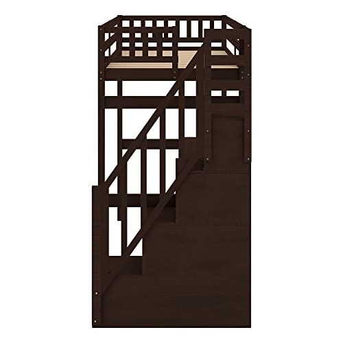 Espresso Twin Size Loft Bed with Storage Steps and Built-in Desk for Kids - WoodArtSupply