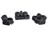 Ball & Cast Power Recliner Sofa Set Leather Reclining Couch Home Theater Seating 3PCS Recliner Couch Loveseat & Chair Sets with Coffee Table,Reading Light,Cup Holders for Home Theater,Living Room