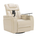 Ball & Cast Power Recliner Chair,270 Degree Swivel PU Leather Home Theater Seating for Living Room,Soft Individual Chair with Tray Table, Phone Holder,Cup Holder,USB Port,Hidden Arm Storage,White