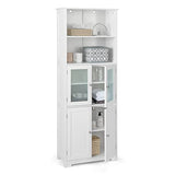 Tangkula Tall Bathroom Storage Cabinet, Freestanding Floor Cabinet w/2 Glass Doors & 2 Open Shelves, 3-Position Adjustable Shelves, Anti-toppling Design, 64” Tall Pantry Cupboard for Kitchen Tangkula