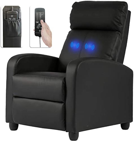 Pazidom Recliner Chair, Massage Chair Reclining Chair Sofa Lounge Chair Living Room Chair with Footrest, PU Leather Reading Chair Lounge Chair for Home Room, Black Pazidom