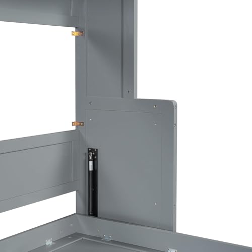 Full Horizontal Murphy Bed with Desk,Solid Wood Folding Hideaway Murphy Wall Bed for Adult,Guest Room (Grey) MERITLINE