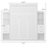 PVWIIK Queen Size Murphy Bed with 4 Drawers and Foldable & Led & Shelf,Foldable PlatformBed Vertical Wall Bedframe for Small Space/Bedroom/Guest Room,White PVWIIK