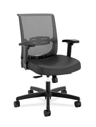 HON Convergence Ergonomic Office Chair, Breathable Back Support Mesh, Adjustable Arms, Computer Seating with Lumbar Support, Swivel Wheels, Synchro-Tilt Recline, Vinyl, Black HON