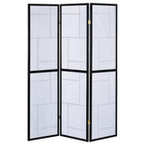 Coaster Home Furnishings - Damis - Solid Wood - 70-Inch 3-Panel Room Divider Folding Shoji Screen with White Paper Panels and Geometric Design - Living Room & Bedroom - Black and White - 900102 Coaster Fine Furniture