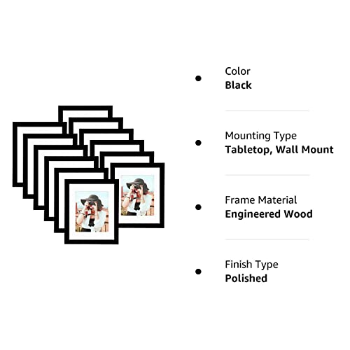 Picrit 8x10 Picture Frame Set of 12, Display 5x7 with Mat or 8x10 Without Mat, Photo Frames for Wall Mounting or Table Top Display, Black. Picrit