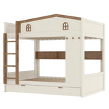 Bellemave Queen Over Queen Bunk Bed with Trundle & Hooks, Wooden Floor Bunk Beds Frame with Storage Shelves & Ladder for Kids Teens, Beige+Natural Bellemave