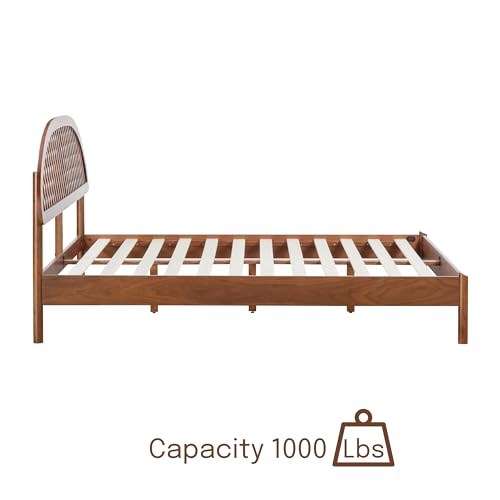 NTC Gem King Bed Frame in Dark Walnut with Silent Slats and Mid-Century Design - WoodArtSupply