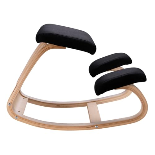 Desky Ergonomic Black Kneeling Chair – Adjustable Wooden Frame with Cushioned Seat and Knee Pads, Natural Finish, Home Office & Study Support Desky