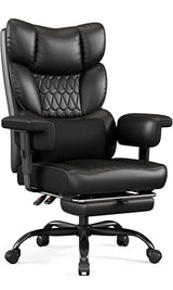 Misolant Big and Tall Office Chair with Footrest, High Back Executive Desk Chair with Adjustable Lift Armrest, 155°Recline，Lumbar Support Pillow, Faux Leather Gaming Chairs for Home or Office Black Misolant
