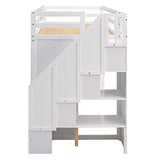 Merax Twin Loft Bed with Stairs, Functional Loft Bed with Wardrobe, Shelves and Drawer, Wooden Loft Bed Frame, No Box Spring Needed Merax