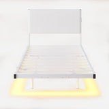 Twin Floating Bed Frame with Headboard,Twin Size Floating Bed Frame with LED Lights & USB Charging Station,Metal Platform Bed with Strong Slats Support,No Box Spring Needed,Easy Assembly,White JUISSANO