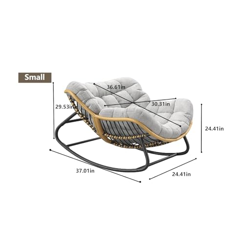 Virplik Oversized Papasan Rocking Chair with Extra Thick Cushion, Rattan Wicker Egg Chair for Indoor & Outdoor Use – Cozy Swivel Lounge Chair for Patio, Living Room, Bedroom, or Porch, Grey