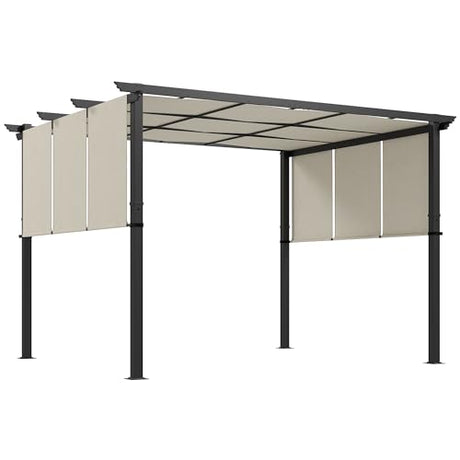 Outsunny 10' x 12' Retractable Pergola Canopy, Metal Pergola Outdoor Sun Shade Shelter for Porch, Patio, Backyard, Deck, Beige Outsunny
